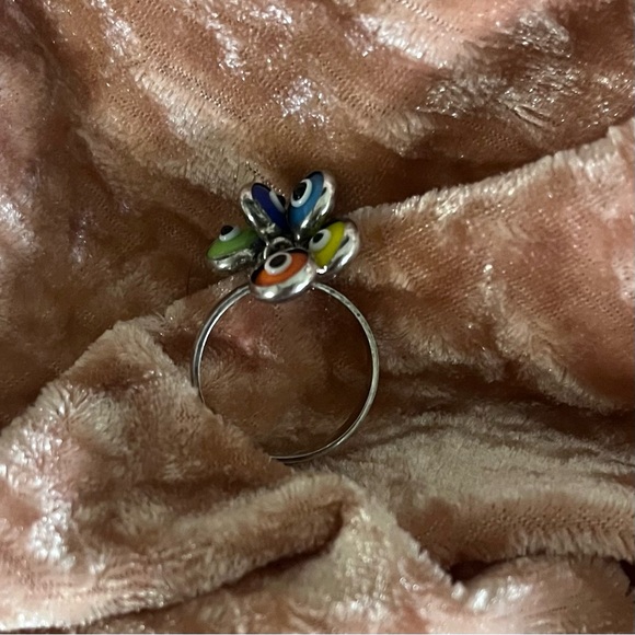 Multicolor Evil Eye Sterling Silver Charm  Ring - Picture 2 of 3